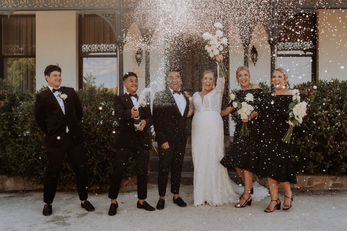 Bride And Groom Celebrate Their Marnong Estate Wedding With Champagne Shower
