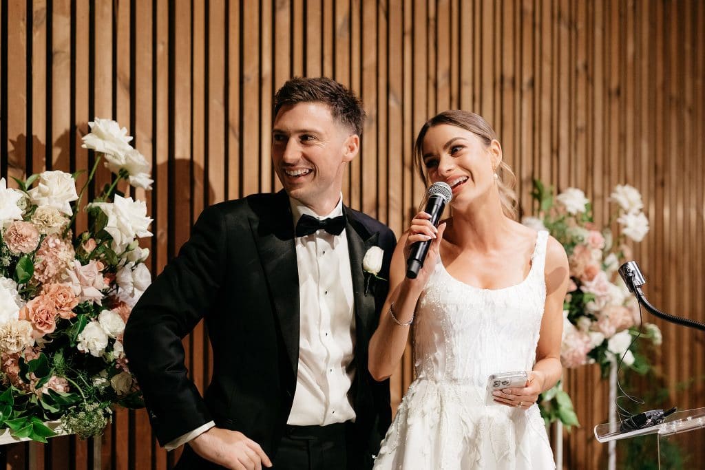 Bride And Groom Making Speech At Half Acre Wedding Photographed By Ali Bailey