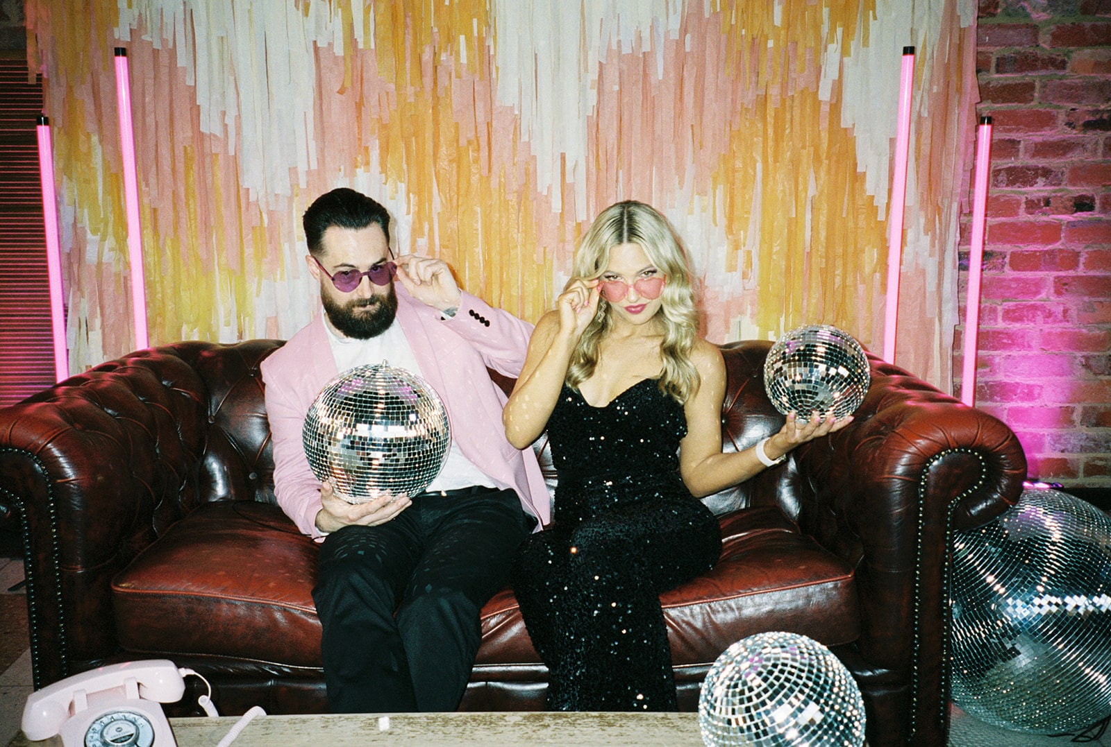 Melbourne Wedding DJs Eddy and Aleks Pose with Disco Balls Photographed by Caity and Duncan