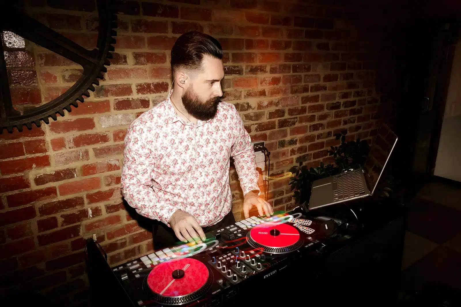 DJ Eddy Mac at Post Office Hotel Wedding Behind the Decks Photographed by Nikki McCrone